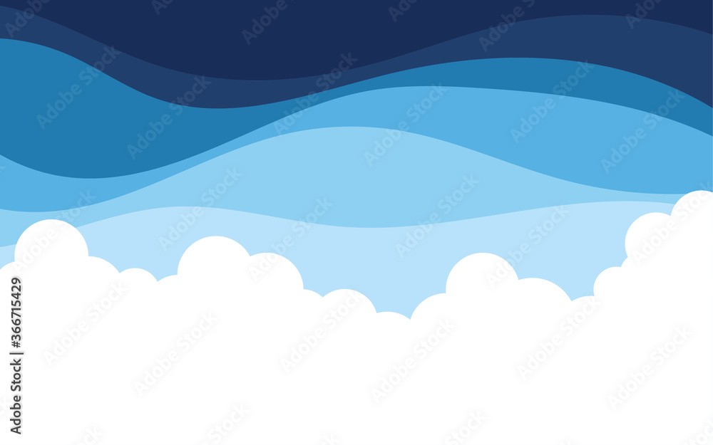 White cloud on high blue sky wave outdoor cartoon concept background vector flat design style