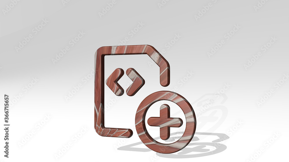 file code add made by 3D illustration of a shiny metallic sculpture casting shadow on light background. icon and business file code add made by 3D illustration of a shiny metallic sculpture casting shadow on light background. icon and business