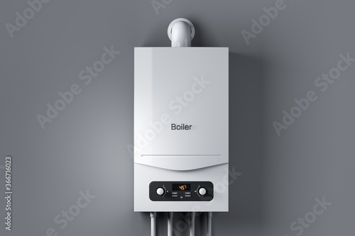White gas water boiler on wall.