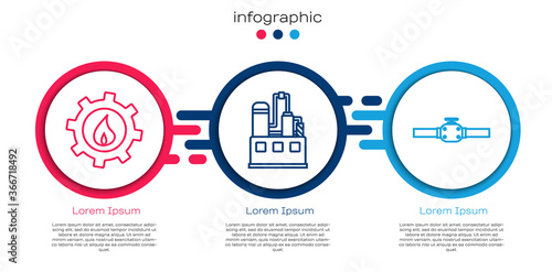 Set line Oil industrial factory building, Oil industrial factory building and Industry pipes and valve. Business infographic template. Vector.