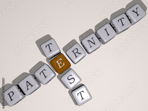 paternity test combined by dice letters and color crossing for the related meanings of the concept. illustration and background