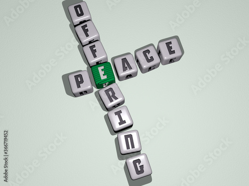crosswords of peace offering arranged by cubic letters on a mirror floor, concept meaning and presentation. illustration and background