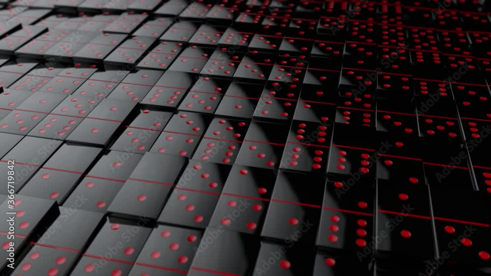 3D animation of an abstract background of black Domino elements. The cubes start to move and pop out. Abstract background of many Domino elements. 3D animation of an abstract background of black Domino elements. The cubes start to move and pop out. Abstract background of many Domino elements.