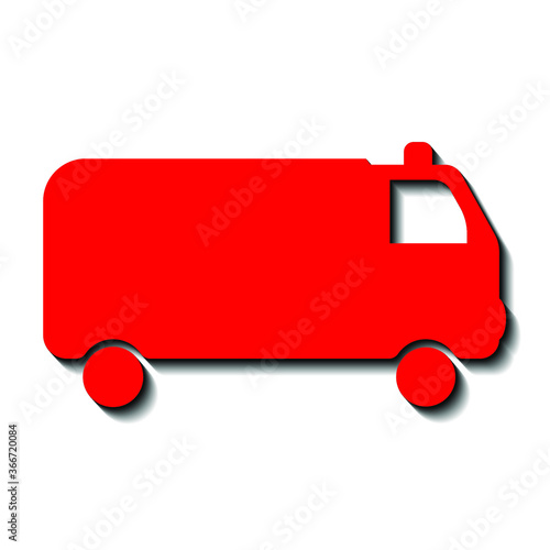 Red ambulance and black shadow on a white background, sign for design, vector illustration