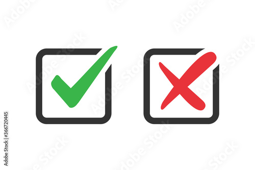 Check mark and cross icons in a flat design
