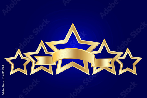 Five Stars. Vector golden award badge. First class hotel. A symbol of premium quality.