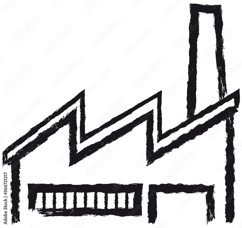 Factory symbol. Hand-drawn icon of a factory. Factory symbol. Hand-drawn icon of a factory.