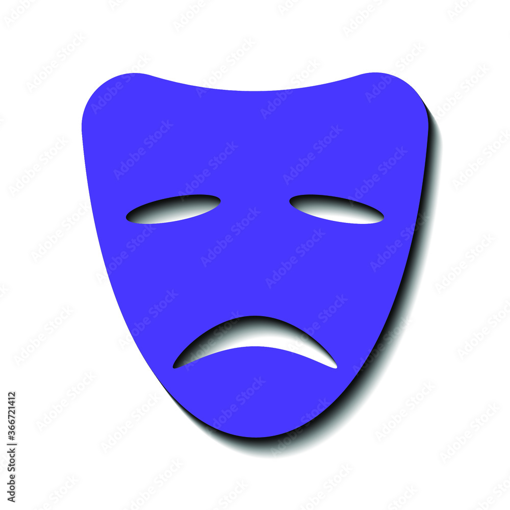 Blue mask of sadness and black shadow on a white background, sign for design, vector illustration Blue mask of sadness and black shadow on a white background, sign for design, vector illustration