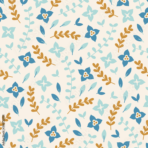 Christmas seamless pattern with leaves, flowers, branches © miumi
