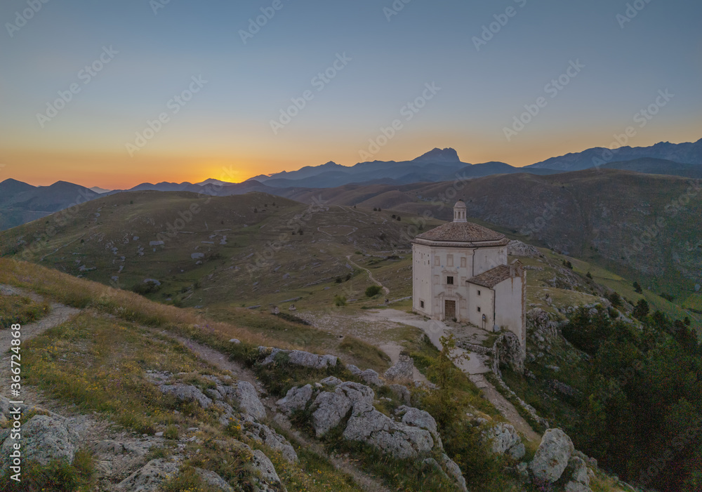 Santo Stefano di Sessanio (Italy) - The ruins of Rocca Calascio, old medieval village with castle and church, 1400 meters above sea level on Apennine mountains, heart of Abruzzo region