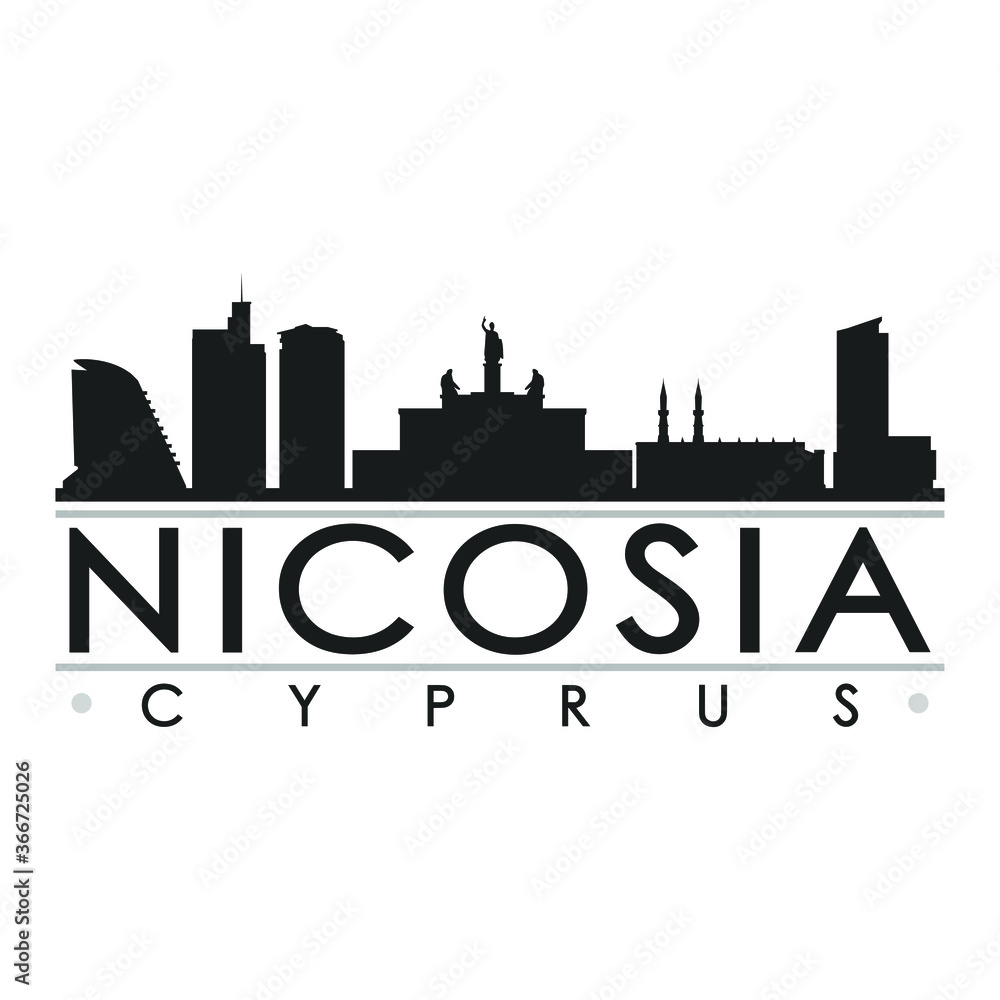Nicosia Cyprus Skyline Silhouette Design City Vector Art Famous Buildings.