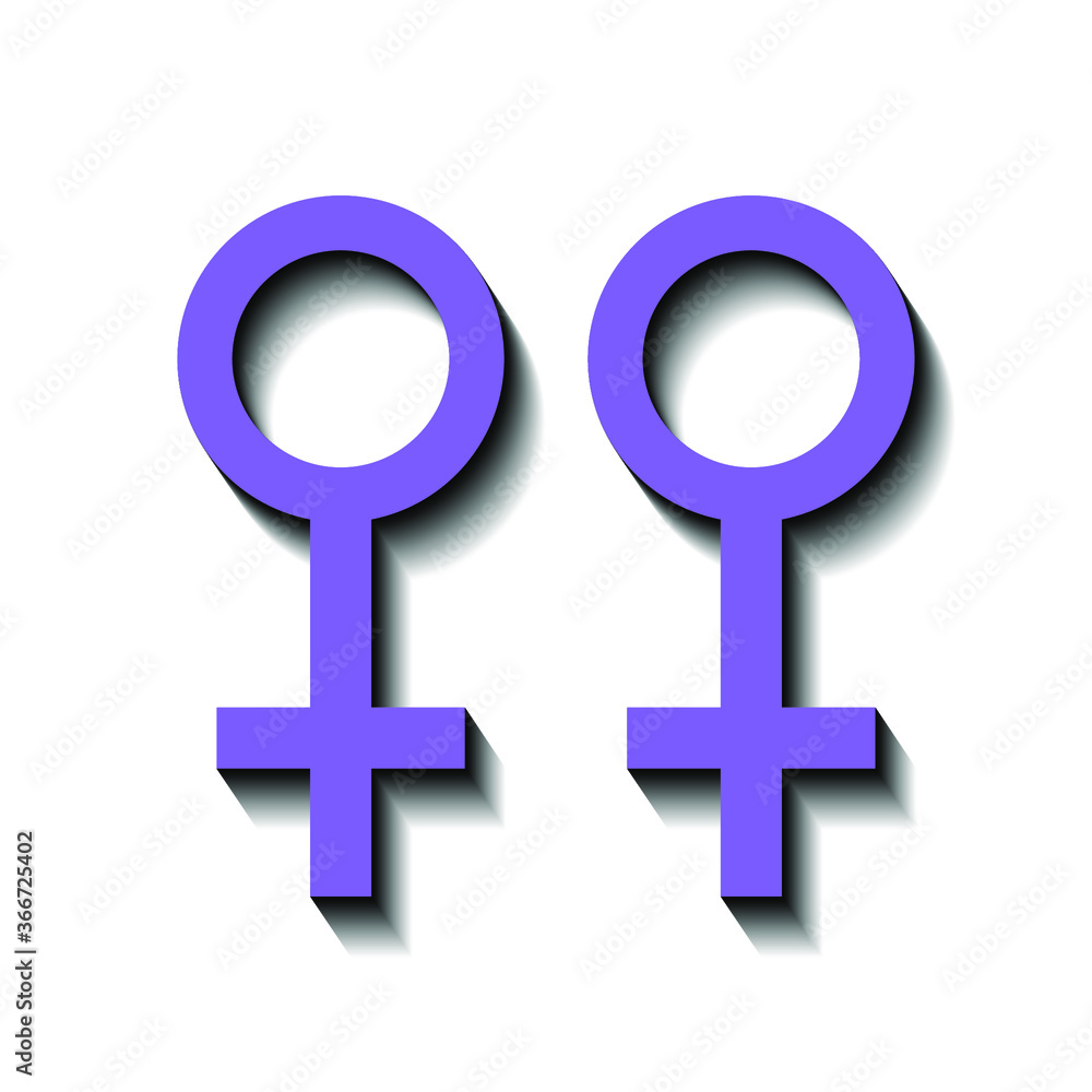 Two female LGBT symbol, violet color on a white background and black shadow, sign for design, vector illustration Two female LGBT symbol, violet color on a white background and black shadow, sign for design, vector illustration