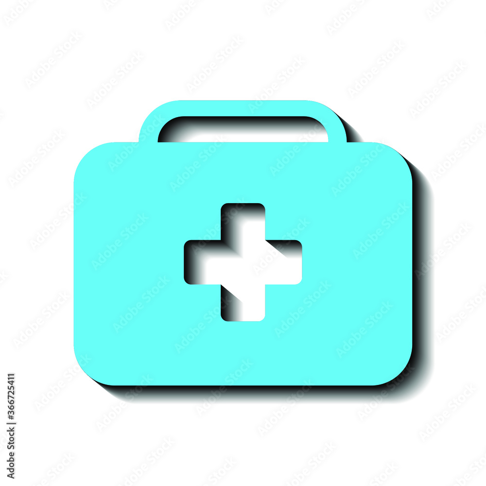 Blue first aid kit on white background and black shadow, sign for design, vector illustration Blue first aid kit on white background and black shadow, sign for design, vector illustration