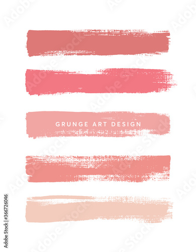 Pink shades art brush paint texture stripes set isolated vector background. Watercolor beautiful strokes set.