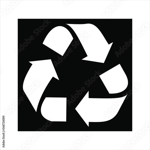 Black recycle symbol. Three black arrows circulate. Management of waste materials that are garbage and pass through the transformation process, especially the melting process. Re-create new materials.