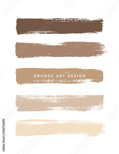 Brown coffee shades art brush paint texture stripes set isolated vector background. Make up stroke set.