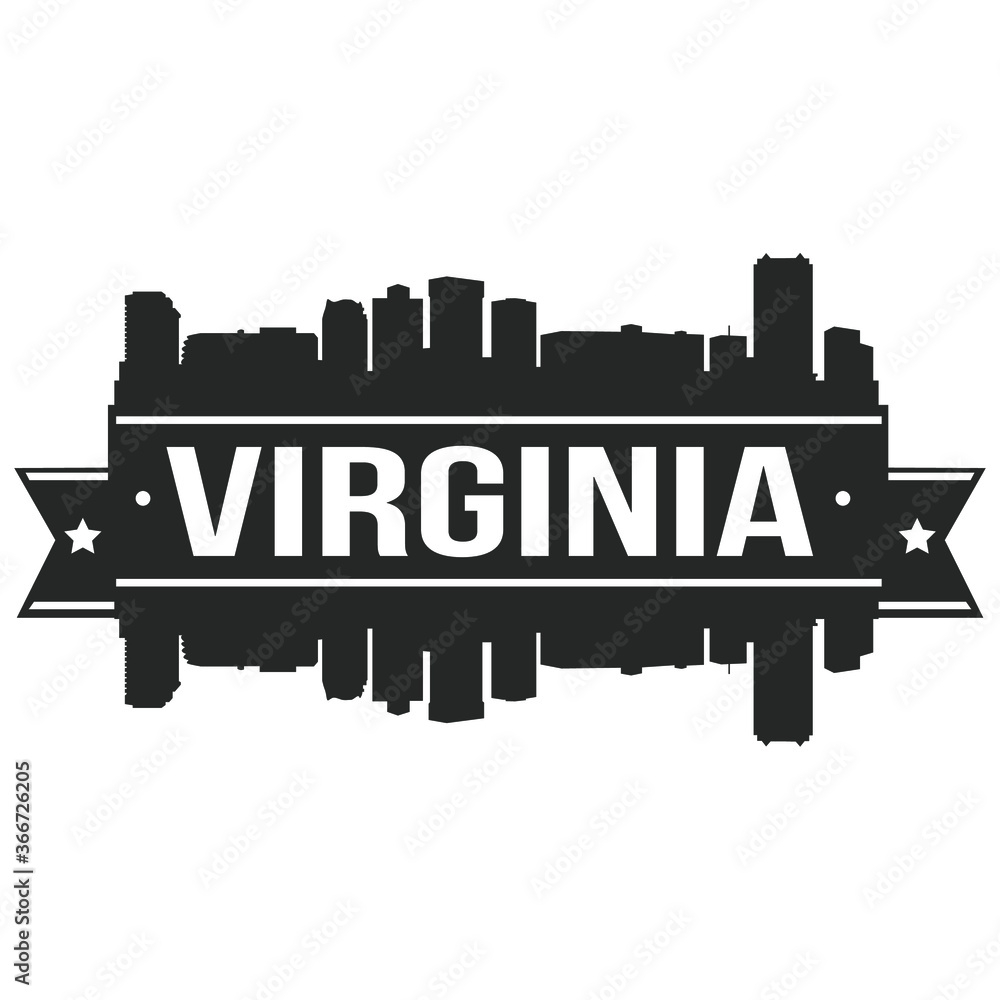 Virginia Skyline Stamp Silhouette City Vector Design Landmark Icon Buildings.