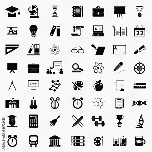 Big collection of educational and school icons. High quality pictograms for web design. Flat vector illustration