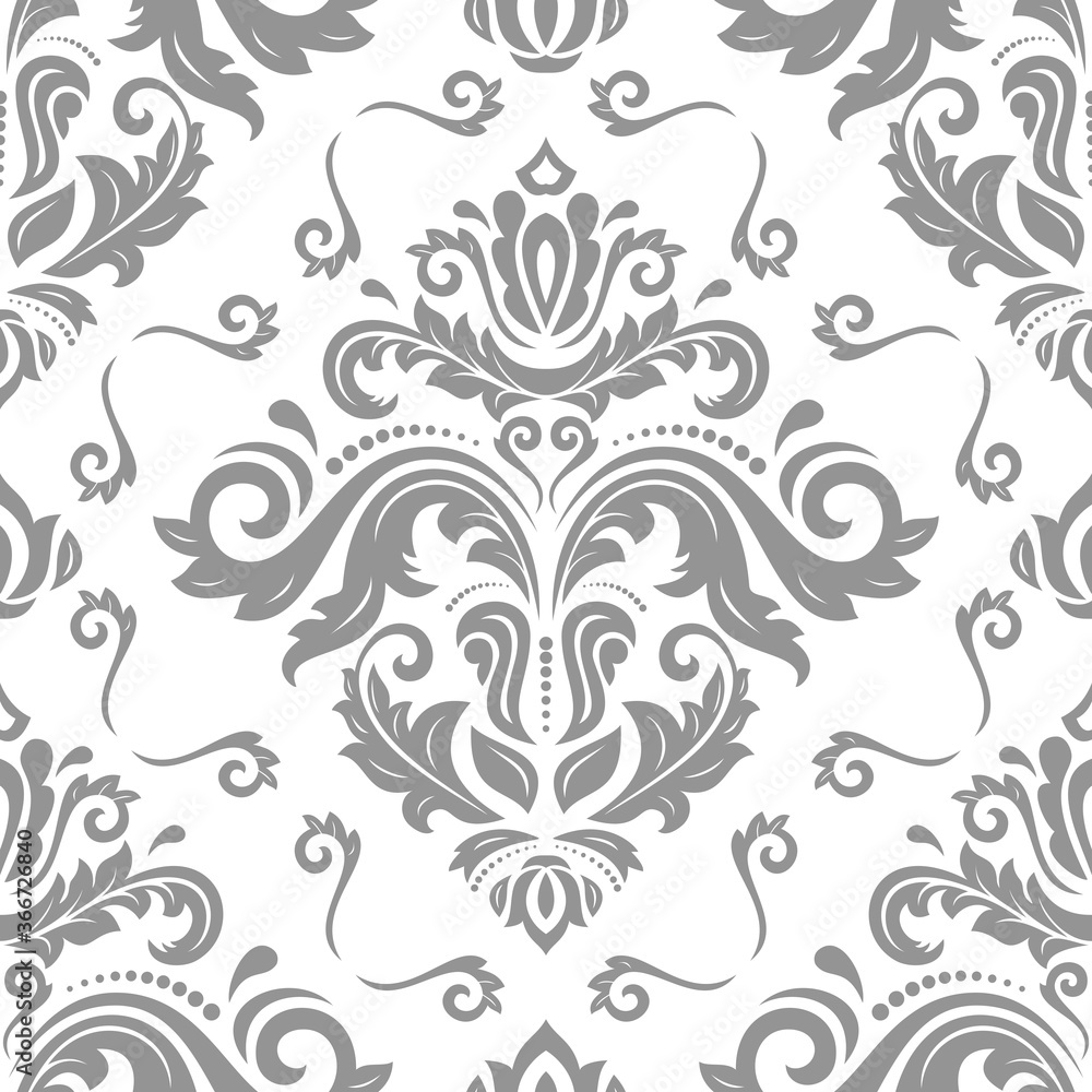 Classic seamless vector pattern. Damask orient ornament. Classic vintage light gray background. Orient ornament for fabric, wallpaper and packaging