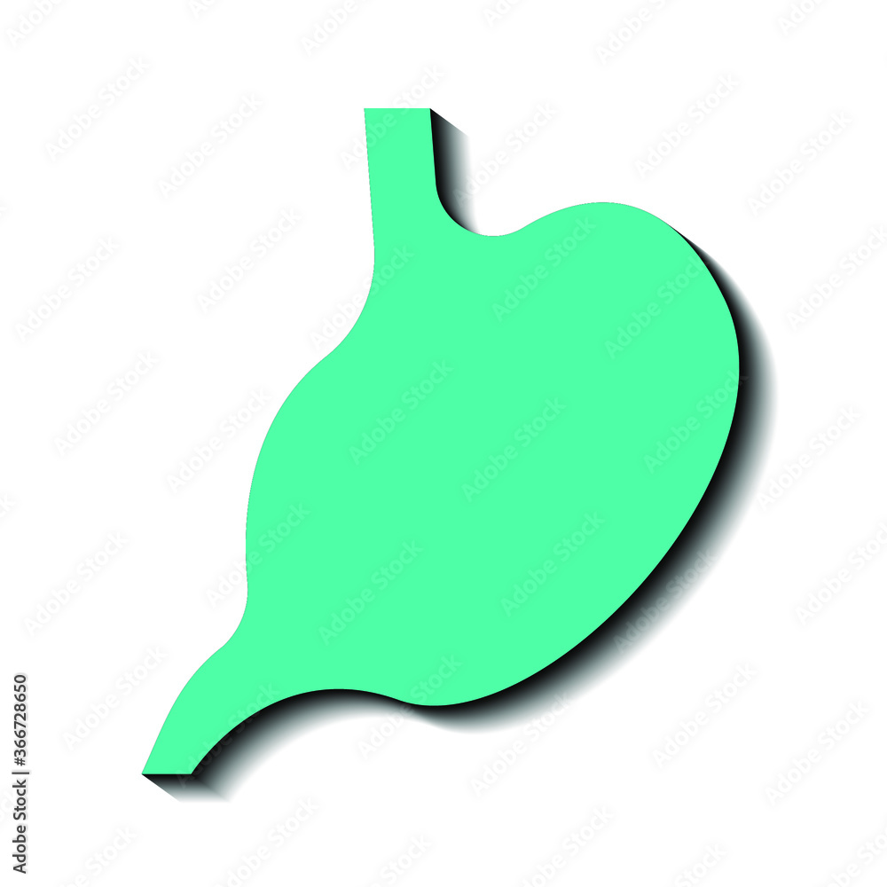 Turquoise stomach on a white background and black shadow, sign for design, vector illustration Turquoise stomach on a white background and black shadow, sign for design, vector illustration