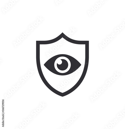 Shield with eyes. Eye protection. Safety sign eye protection. Preservation vision. Doctor oculist. Protection icon. Protection activated. Active safety. Vector shield icon. Security vector icon. 