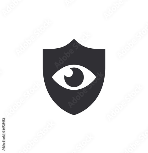 Shield with eyes. Eye protection. Safety sign eye protection. Preservation vision. Doctor oculist. Protection icon. Protection activated. Active safety. Vector shield icon. Security vector icon. 