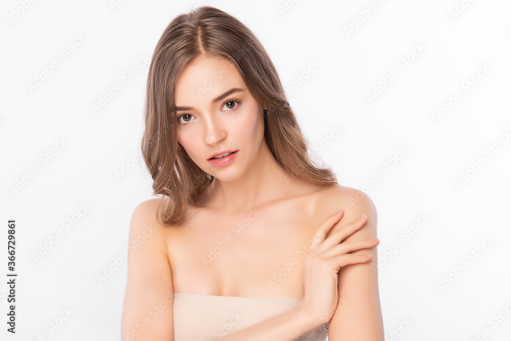 Beautiful Young Asian Woman touching her body with fresh Healthy Skin, isolated on white background, Beauty Cosmetics and Facial treatment Concept. Beautiful Young Asian Woman touching her body with fresh Healthy Skin, isolated on white background, Beauty Cosmetics and Facial treatment Concept.