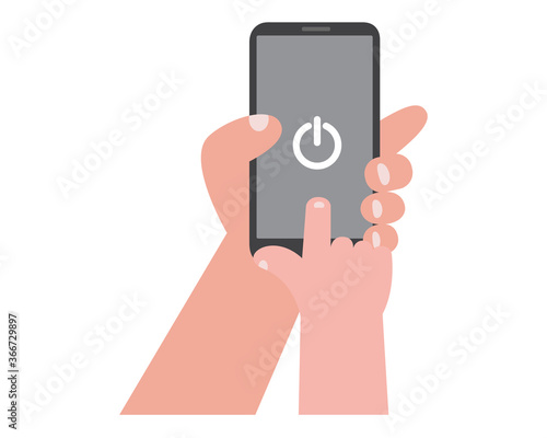 Digital Detox Concept. Kid hand using smartphone to switch off or shut down online and social connection, Colorful. Flat vector illustration. 
