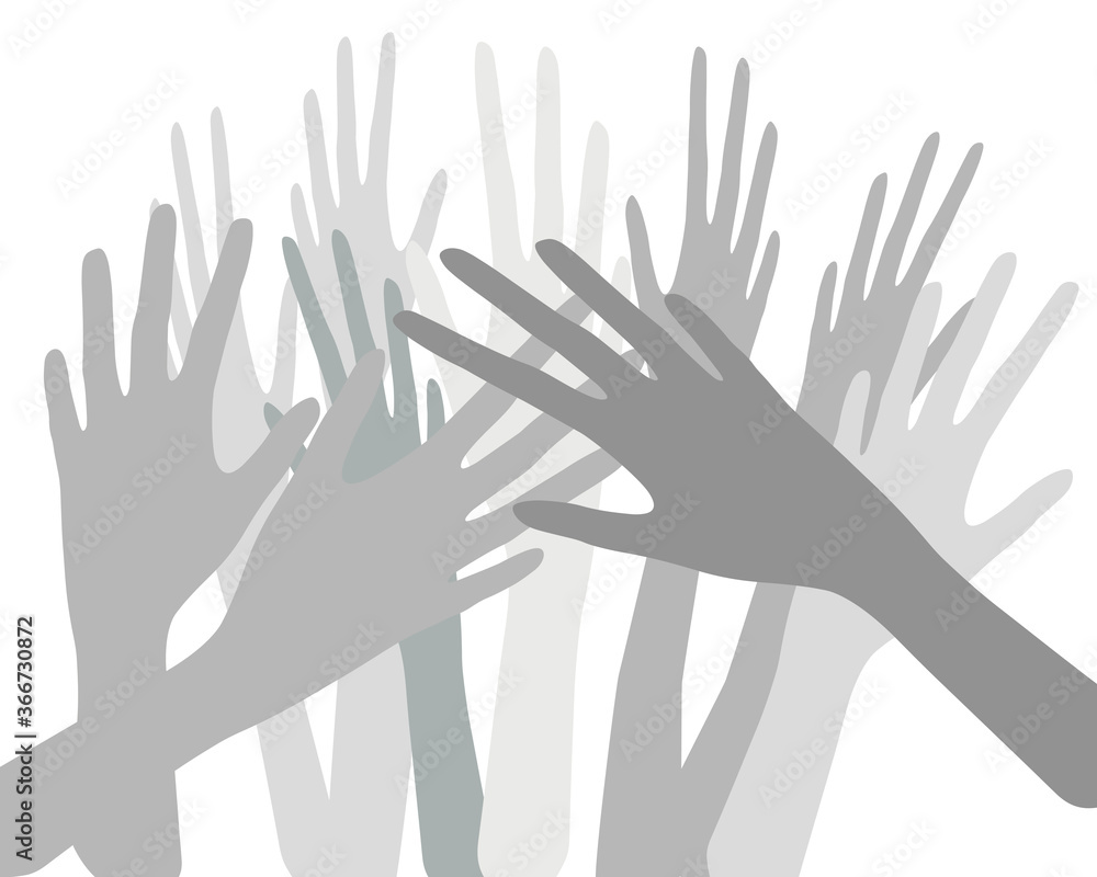 Many zombie hands reach up, a lot of hands raised up Many zombie hands reach up, a lot of hands raised up