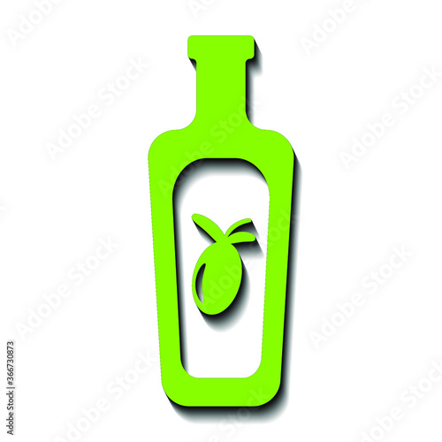 Bottle with olive green on a white background and black shadow, sign for design, vector illustration