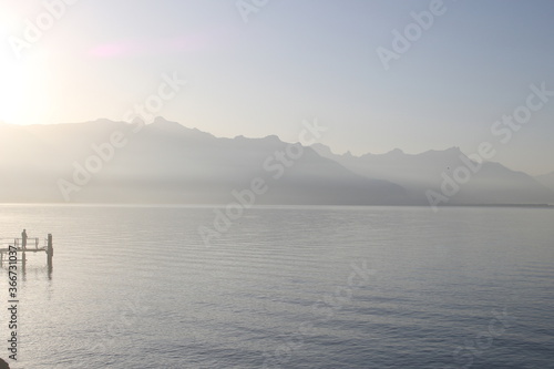 Beautiful calm morning in Lake Geneva  Switzerland  Europe