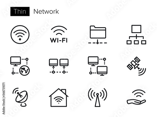 Network Vector icon set Thin line outline
