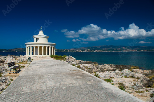 lighthouse argostoli. Greek white lighthouse on Kefalonia island in the Ionian Sea 