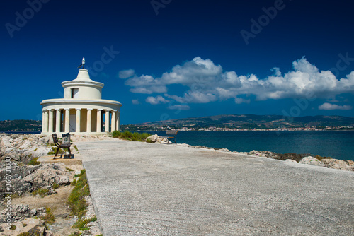lighthouse argostoli. Greek white lighthouse on Kefalonia island in the Ionian Sea 