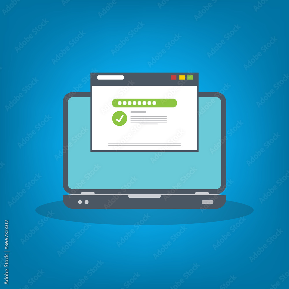 Successful web browser Login page on Laptop Screen with password form. Security, personal access, user authorization Successful web browser Login page on Laptop Screen with password form. Security, personal access, user authorization