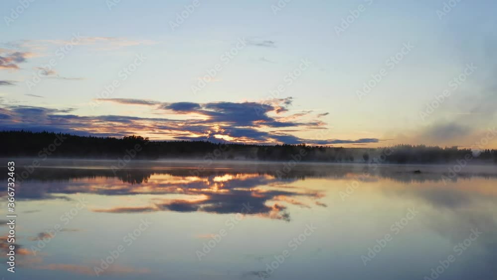 drone shot of sunset over the lake with fog drone shot of sunset over the lake with fog