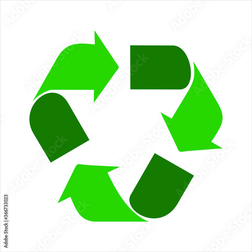 Green arrows recycle eco symbol vector illustration isolated on white background. Recycled sign. Cycle recycled icon. Recycled materials symbol. Recycled icon eps.