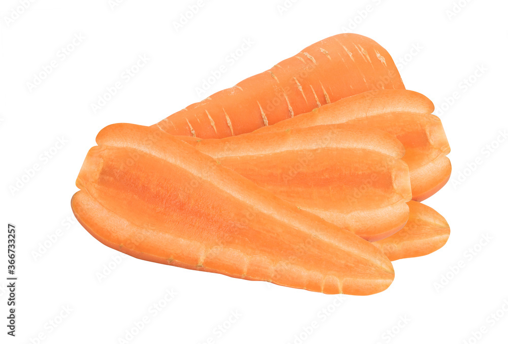 chopped carrot on white background