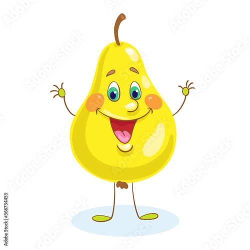 Funny smiling pear.  In cartoon style. Isolated on white background. Vector flat illustration.