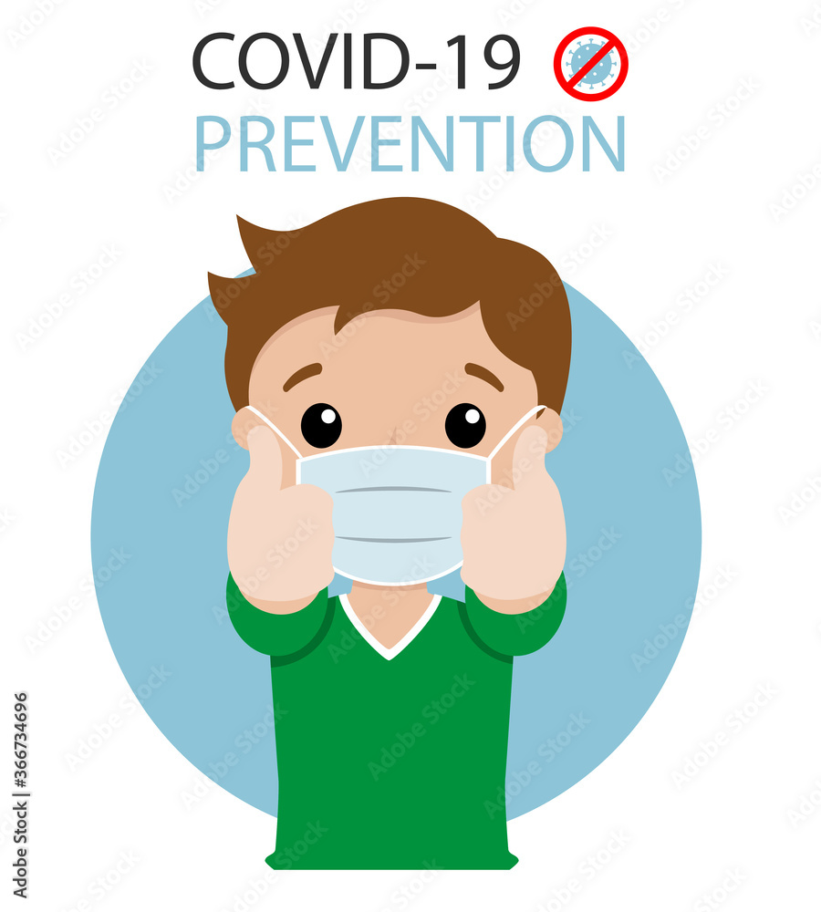 Boy with mask with his hands doing okay. Prevention covid-19.  isolated vector