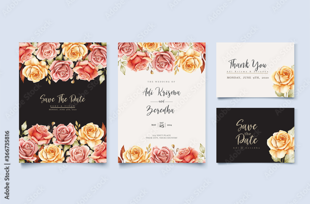 watercolor autumn roses wedding invitation card