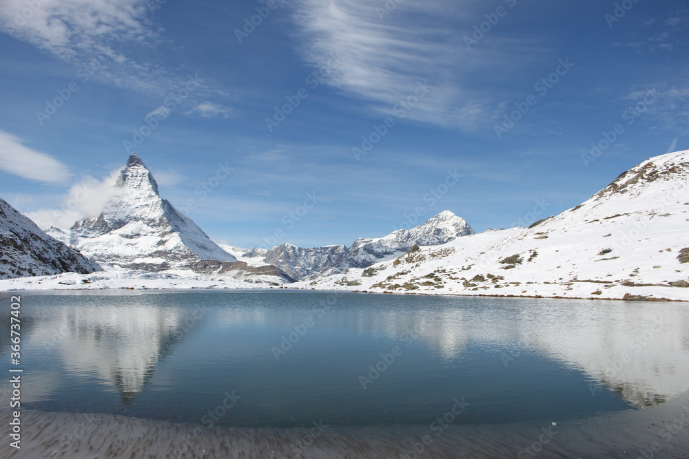 Beautiful  winter landscape at Riffelsee Lake, Rotenboden, Zermatt, Switzerland, Europe