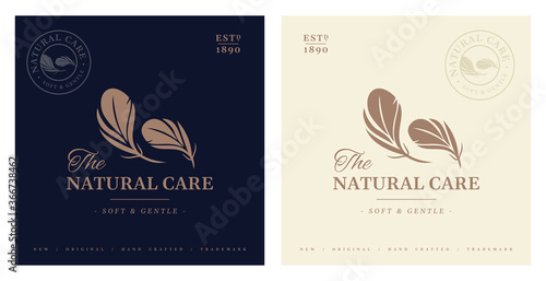 Natural Care Soft and Gentle feather luxury feminine vector logo