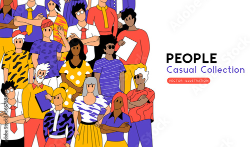 A collection of casual people standing. Creative team members and professionals. Vector illustration