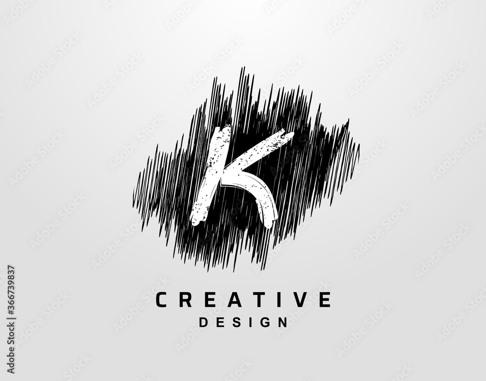 K Letter Logo With Grunge Hand drawn Line Element. Vector Urban grunge style design elements