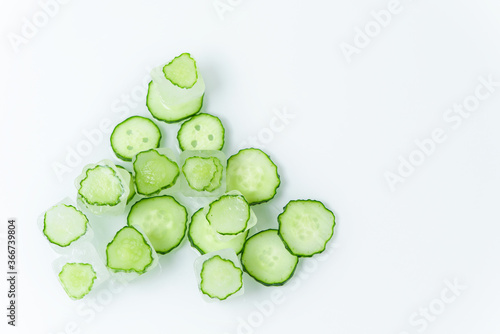 cosmetic ice cubes with cucumber for home face and body care, self-care, Spa treatments, skin detox, natural organic cosmetics at home