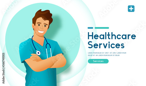 A portrait of a smiling professional health care worker, doctor, nurse. Medical people vector illustration.