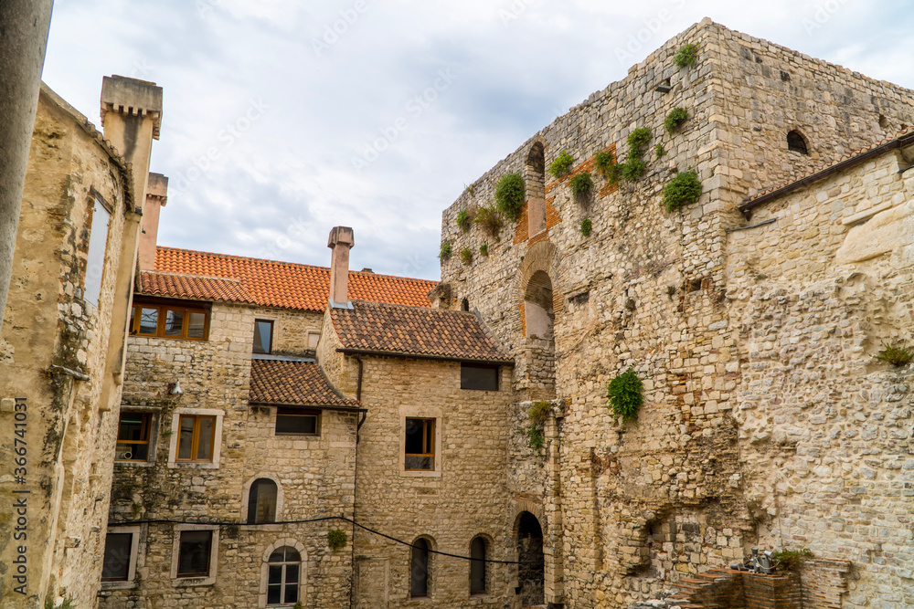 Ancient medieval buildings near Diocletian's Palace in Split, Croatia