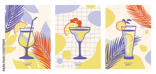 Set of alcoholic cocktails. Summer Background. Vector illustrations.