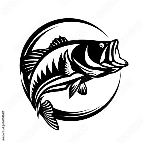 Fishing logo , The Barramundi fish jump vector art design photo